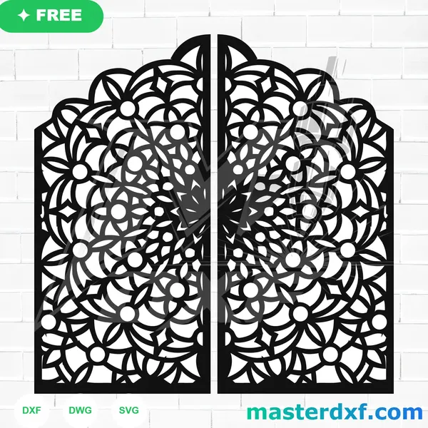 Free Arched Floral Mandala DXF Door Panel for CNC Cutting DXF File